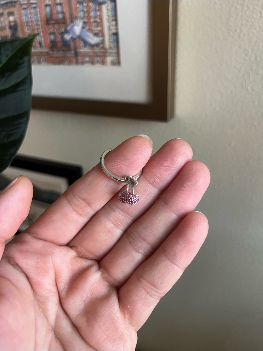 Swarovski crystal cherry dangle ring size 5.5